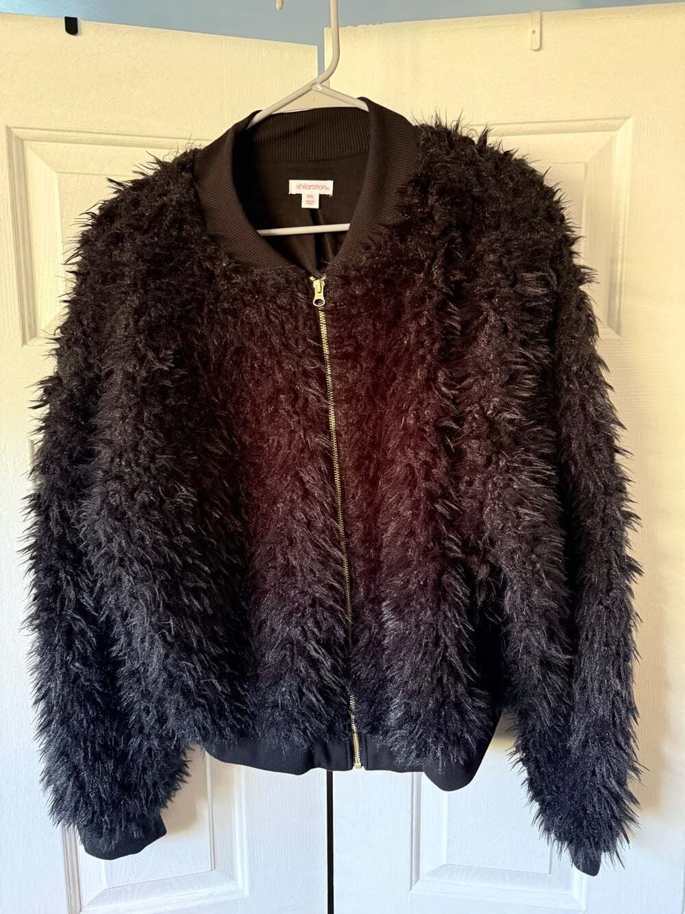 Xhilaration Black Shaggy Faux Fur Bomber Jacket XXL